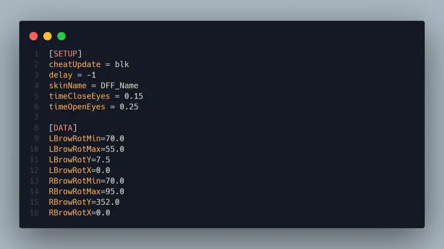 Universal Config.ini for Blink Animation CLEO by J16D Mods by FadXploit - CLEO GTA SA